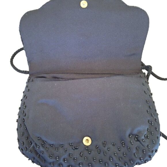 Carolyne Barton Beaded Evening Bag Cocktail Party Purse Artsy Black Gold Silver - Picture 6 of 7
